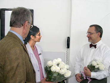 Dr. Preble and Dr. Robbins being welcomed by Dr. Prashanti, Senior Dental Surgeon